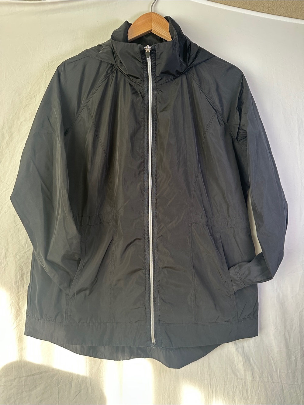 Apana Black Zip-Front Windbreaker with Hood